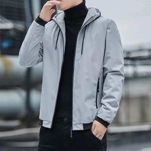 Jaquetas masculinas 2024 primavera outono cor sólida com capuz casacos finos preto azul cinza homem casual blusão tamanho M-4XL