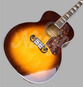Solnedgång 43 Solid Fir J200Vs akustisk gitarr, anpassad Maple J200 Body J200 Electric Guitar, gratis frakt