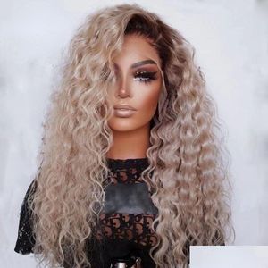 Perucas sintéticas cinza loira encaracolado laço frontal cabelo humano para mulheres brasileiras 360 onda profunda peruca frontal cosplay drag queen drop entrega p dhl8k