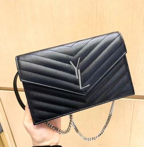 Top Lady Black Designer Sack Sack для женской серебряной золотой цепочки классический лоскут Woc envelope сумки винтажные кожаные кошельки из кожи