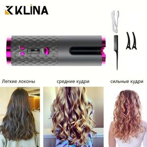 Rolos de cabelo KLINA elétrico sem fio USB automático curling ferro anti-emaranhado portátil rotativo curling ferro rolos de cabelo modelador para penteado 231202