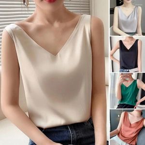 Kvinnors blusar Kvinnor Summer Vest Silky V Neck Sleeveless Loose Low-Cut Match Pants Basic Solid Color Camisole Satin Topps Sexy Tank Fairy