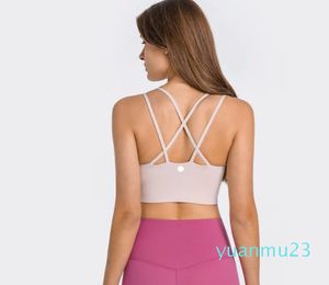 LL Yoga Reggiseni sportivi Canotta aderente per donna Allenamento Fitness ll Reggiseno Top da donna Push Up Senza cuciture Incrocio sul retro Canotta sportiva Intimo Runni