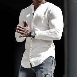 Men's Casual Shirts Cotton Line Mens Single Breasted Long Sleeved Solid Outdoor Tee Tops Male Henley Shirt White Fitness Muscle Oversize