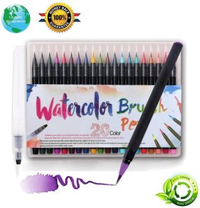 Canetas pincel aquarela 20 unidades / conjunto Cores Marcador de arte Canetas pincel aquarela para material escolar Papelaria Desenho Livros para colorir Manga Caligrafia 231202