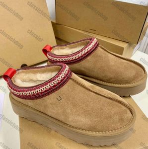 Tasman Chinelos De Pele De Castanha Slides De Pele De Carneiro Shearling Tazz NOVOS Mulas Mulheres Homens Ultra Mini Bota Plataforma Slip-on Sapatos De Camurça Sapatos Da Moda Rgth