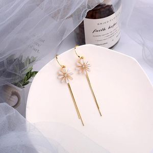 Orecchini pendenti BALANBIU Delicato cristallo Fiore in resina bianca per donna Gioiello di moda con nappa a catena lunga in ottone color oro