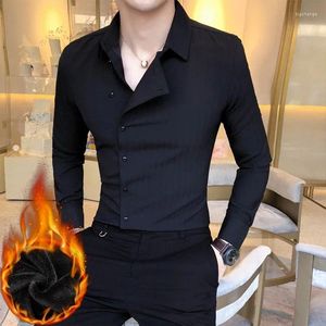 Men's Casual Shirts Autumn Winter Double Breasted Shirt Plush Thicken Business Dress Social Party Tuxedo Blouse Men Clothing