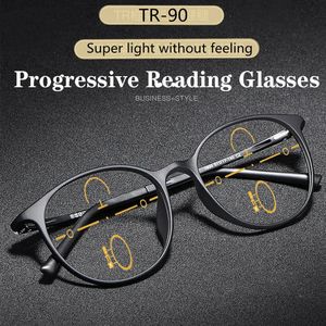 Blue Light Blocking Glasses Ultralight TR90 Multi-focal Progressive Reading Glasses Men Women Anti Blue Ray Presbyopic Glasses Round Eyeglass 231201