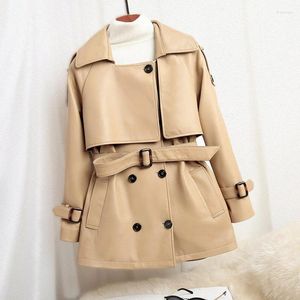 Women's Leather England Style High Quality Genuine Belt Trench Coat Chic Elegant OL Sheepskin Real Overcoat C279