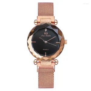 Wristwatches Women's Pink Dial Watch Clock Work Bracelet Set Quartz Rose Gold Magnetic