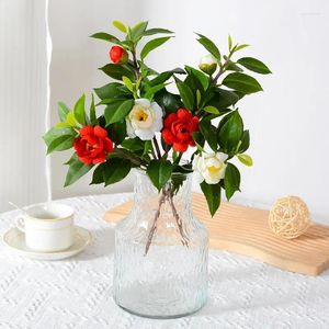 Декоративные цветы, искусственные одиночные чайные розы, свежая белая камелия, пленочный букет, украшение для стола в гостиной, цветочная композиция