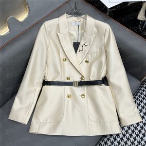 Designers Women Suit Coat With Waist Belt Luxury Letter Brooch Blazer Outerwear High Grade Black Jacket For Lady