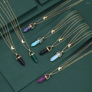 Naszyjniki wiszące luksusowe moda Natural Stone Naszyjnik dla kobiet mężczyzn Kwarc Kryształ sześciokątny pryzmat sześciokąta Księżyc Prezent biżuterii