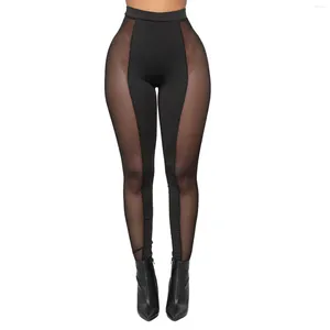 Kvinnors leggings kvinnor hög midja elastisk midjeband fitness sportkläder se-through mesh lapptäcke mager byxor yogaklubb gata