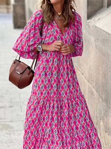 Urban Sexy Dresses 6 Colors Maxi Dress Women Half Bubble Sleeves V-ringen Lång klänning Lady Lady Loose Fashion Print Robe Party Dresses T231202