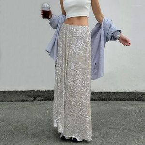 Skirts Sequin For Women Fashion 2023 Glitter Night Club Party Long Skirt High Waist Maxi Silver Gold