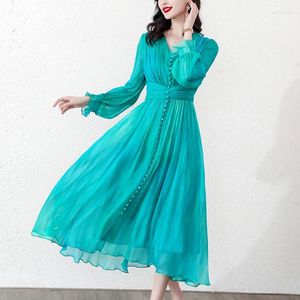 Casual Dresses 2023 Dress Loose Temperament Female Light Luxury French Maxi Hepburn Style Blue Long-sleeved For Children