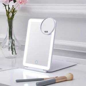 Kompakta speglar 3 färger Ljuslägen Kosmetiska speglar Fällbara LED -upplysta pekskärm Makeup Mirror USB RECHARGEABLE FOLLABLE COMPACT MAGROR 231202