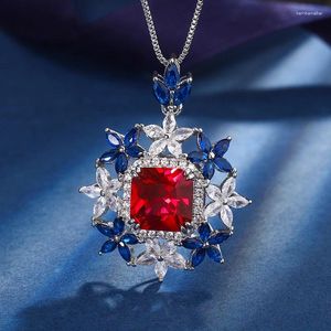 Pendant Necklaces EYIKA Fashion Brazil Jewelry For Women Created Ruby Stone Zircon Flower Necklace Fusion Wedding Party Accessories