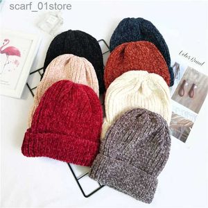 Beanie/Skull Caps Chunky striped Beanies Hats Winter Women girl Thick Warm Soft Corduroy Knitted Hat Skullies C Curled Skullc Ski SportL231202