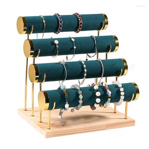 Jewelry Pouches 4Tier Detachable Bracelet Holder Display With Wooden Tray Velvet For Storage Stand