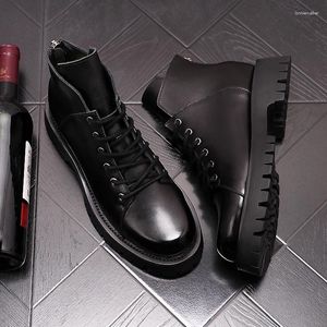 Buty Korean Designer's Masowe krowie skórzana czarna platforma Sprężyna jesienna buty kostki botas de homens chaussure homme