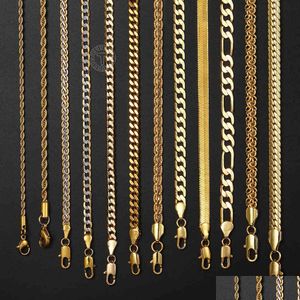 Ketten Goldkette für Männer Frauen Weizen Figaro Seil Cuban Link gefüllt Edelstahl Halsketten Männlich Schmuck Geschenk Großhandel Drop Deliv DHC8E