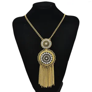 Ожерелья с подвесками из металла, полый цветок, длинная кисточка для женщин, женские цыганские турецкие хрустальные этнические вечерние ювелирные изделия, подарок