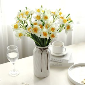 15 Stück Nordic Decor Weiße Künstliche Blumen Narzissen Home Indoor Tischdekoration Hochzeitsstrauß Gefälschte Blumen Pastorale Narzissen