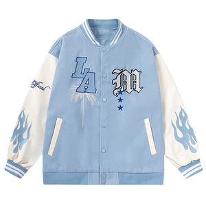 Herrjackor brev broderad herrbasebolljacka Y2K Flame Leather School Team Jacka Windproof Jacket Hip Hop Vintage Jacket 231202