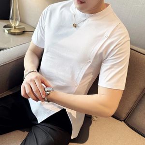 Men's T Shirts Brand Clothing Summer Button Decoration Casual T- Shirt/Male Slim Fit High Quality Short-sleeved T-shirts S-4XL