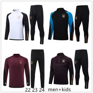 22 23 24 Uomo bambini Tute LOGO ricamo Germania calcio Abbigliamento da allenamento camicia da jogging all'aperto Germania chandal futbol Mezza pull Tuta da allenamento Felpa kit