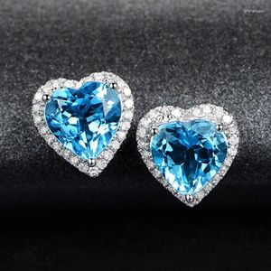 Stud Earrings Style Silver Color The Heart Of Sea CZ Blue Crystal Earring 2023 Fashion Lady Zircon Wedding Engagement Jewelry