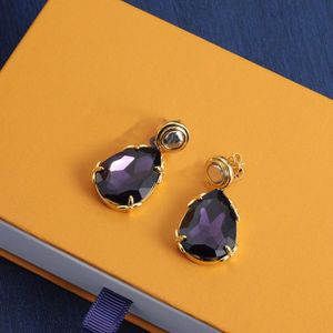 New fashion charm earrings purple crystal gemstone 18k gold 925 silver needle dangle earrings designer women wedding party engagement gift jewelry