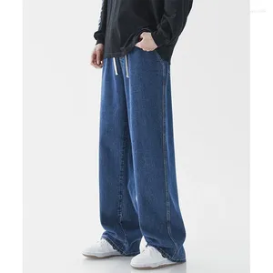 Herrbyxor män mode koreanska casual baggy jeans snörning upp elastisk midja rak 2023 harajuku överdimensionerad denimbyxor manliga streetwear
