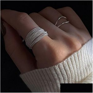 Bandringe Sterling Silber Einzigartige Linien für Frauen Schmuck Finger verstellbar offen Vintage Ring Party Geburtstagsgeschenk Drop Lieferung DHDMC