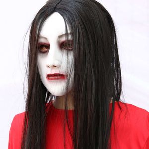 Halloween trickery dress up horror decorative mask ghost house long hair white terror female and male secret room escape mask