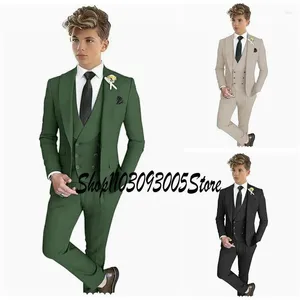 Męskie garnitury formalne ciemnozielone dla chłopców ślub Tuxedo 3 sztuki Slim Fit Child Blazer Spods Zestaw Zestaw 2-16 lat Party Groom Party Strój