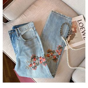 Women's Jeans European and American Heavy Industry Embroidered Flower Summer Thin Pear Shape Blue Loose Fashion Street Trousers 231201