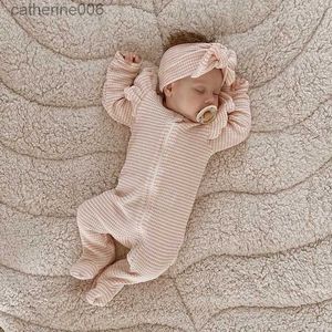 Conjuntos de roupas 0-9m recém-nascido bebê menina roupas plissado bebê sleeper zíper footie malha macacão playsuit macacão com faixa de cabeça outfit 2 peçasl231202