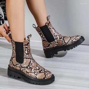 Boots Autumn Winter Snakeskin Pattern Elastic Band Slip-On Women's Shoe Ankle British Style Knight Smoke Pipe Boot