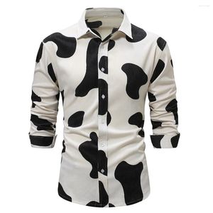 Camisas casuais masculinas outono inverno quente veludo branco vaca impressão blusa masculina moda diária designer festa clubwear chemise hombre