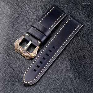 Watch Bands Handmade Genuine Leather Watchband Dark Blue Adapted Bronze Bracelet 20 22 24 26MM Men's Thickened Without Sandwich