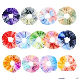 Hårtillbehör 9 Färger Ins Veet Scrunchies Tie Dye Band Stretchy Rainbow Hairbands Women Loop Holder Girls Drop Delivery Products T DHPLI