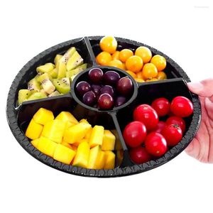 Plates Plastic Tray With Compartments Disposable Round Fruit Veggie Serving Trays Lid 6 Compartment Storage For Party
