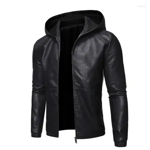 Men's Jackets Pu Leather Men With Hooded Casual Korean Fashion Clothing Spring Autumn Overcoat Arrivals Black