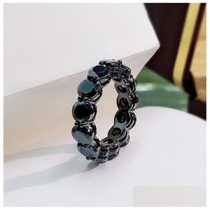 Rings Classical Chucong Brand Fine Jewelry Real 100% 925 Sterling Sier Round Cut Black Moissanite Diamond Eternity Women Engagement B Otifs