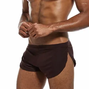 Cuecas masculinas cintura baixa gelo seda u levantado saco shorts algodão cor sólida quadril elevador respirável sexy boxers