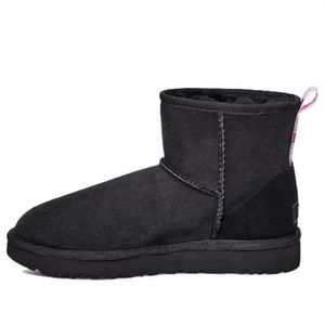 Handmade Customized Women's Fashion Retro Warm Snow Boots Casual Shoes UG Classic Mini II Graphic Logo High Top Fleece Lined Black 1110083-BNPN